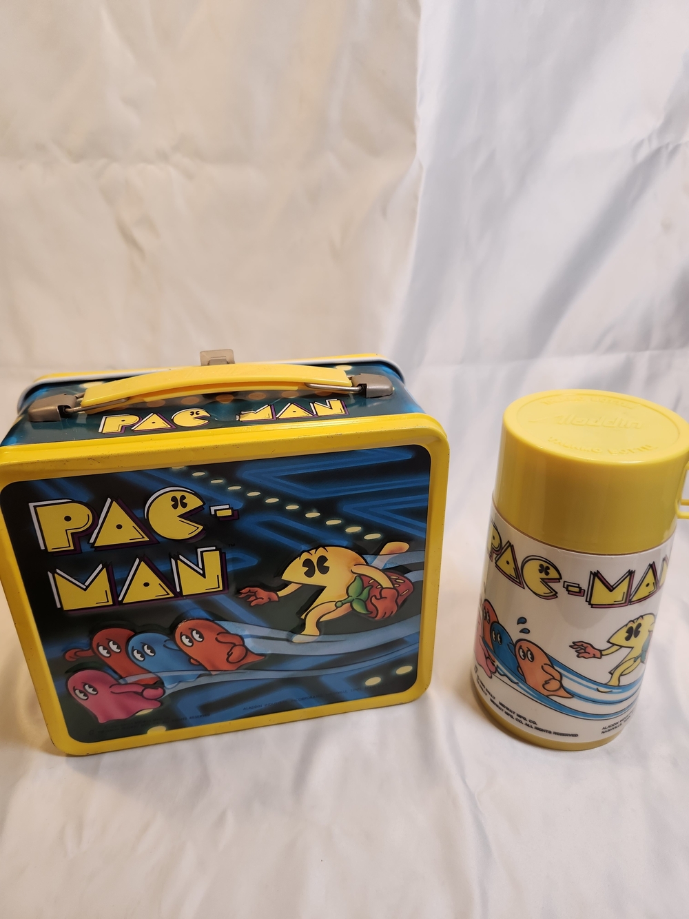 Pac-Man 1980s Vintage Aladdin Metal Lunchbox and Matching Thermos Set